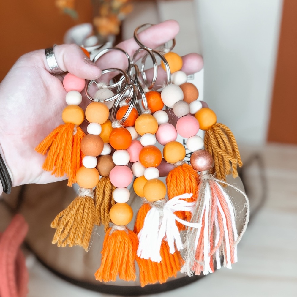 Handmade beaded keychain with tassels